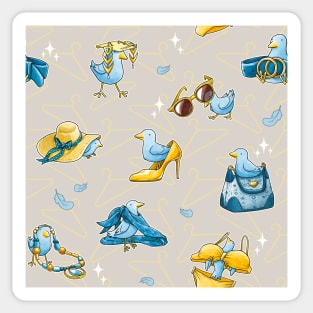 Fashion Bird Pattern - Blue & Gold Sticker